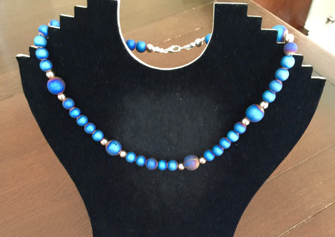 Sterling silver and frosted glass bead necklace.  An Original Design by Angie