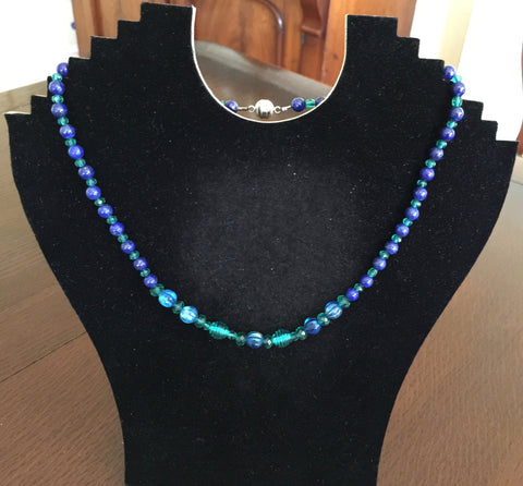 Lapis Lazuli and Glass Necklace  An original design by Angie